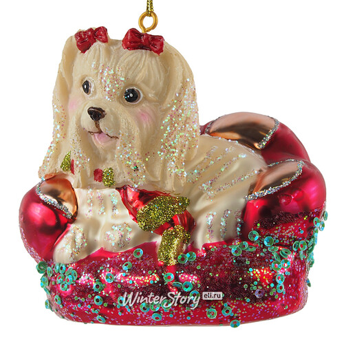 Стеклянная елочная игрушка Собачка Коко - Принцесса Вартбургского замка 10 см, подвеска Winter Deco