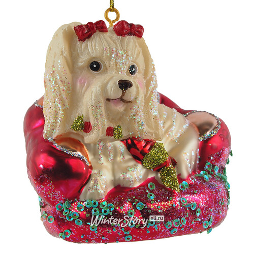 Стеклянная елочная игрушка Собачка Коко - Принцесса Вартбургского замка 10 см, подвеска Winter Deco