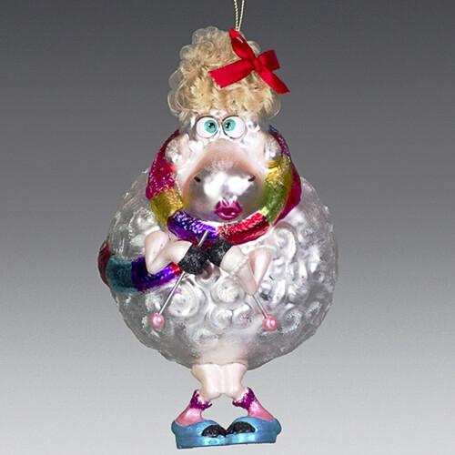 Елочная игрушка "Овца, которая вяжет шарф", 8*13 см, стекло, подвеска Holiday Classics