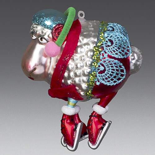 Овца в наушниках и на коньках стеклянная, 10х6х11 см Holiday Classics