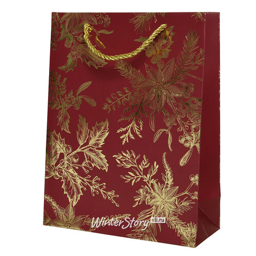 Подарочный пакет Christmas Flowers 24*18 см красный Kaemingk