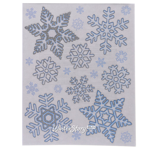 Наклейки для окна Снежинки 42*30 см, сине-серебряные Kaemingk