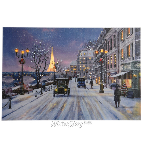 Светодиодная картина Зима в Париже 60*40 см с оптоволоконной и LED подсветкой, на батарейках Kaemingk