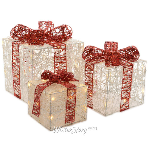 Светящиеся подарки Рождественские 18-30 см, 3 шт, 64 теплых белых LED ламп Kaemingk