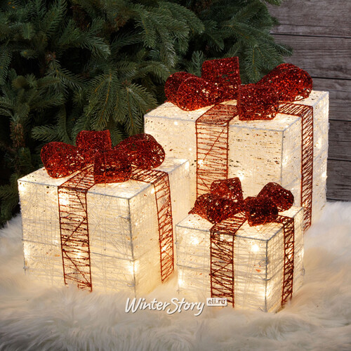 Светящиеся подарки Рождественские 18-30 см, 3 шт, 64 теплых белых LED ламп Kaemingk