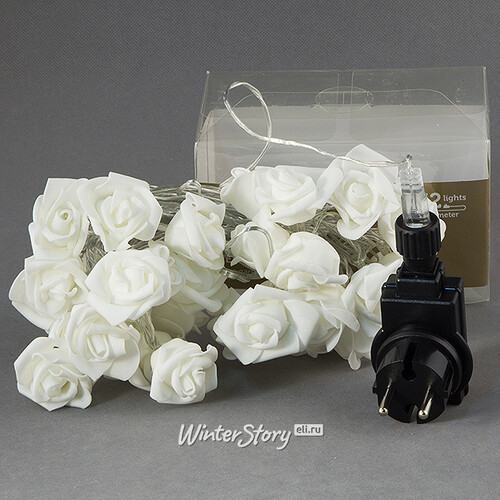 Светодиодная гирлянда Белоснежные розы 32 теплых белых LED ламп 6.2 м, прозрачный ПВХ Kaemingk