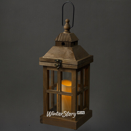 Фонарь деревянный Астрея со светодиодной свечой, 36*14 см, орех Kaemingk