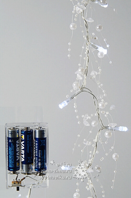 Светодиодная гирлянда на батарейках Бусинки 20 холодных белых LED ламп 1.2 м, прозрачный ПВХ Kaemingk