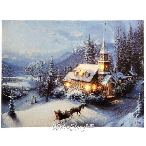 Светящаяся картина Томас Кинкейд Рождественская Часовня 60*40 см, батарейка Kaemingk