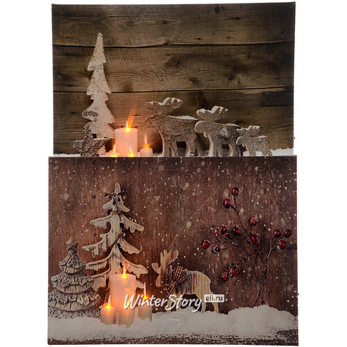 Светодиодная картина Лоси в лесу 2, 30*40 см, 4 теплых белых LED лампы, батарейки Kaemingk