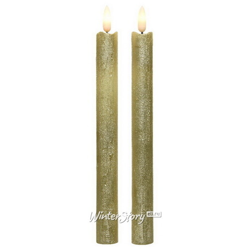 Столовая светодиодная свеча с имитацией пламени Стелла 24 см 2 шт золотая, на батарейках, таймер Kaemingk