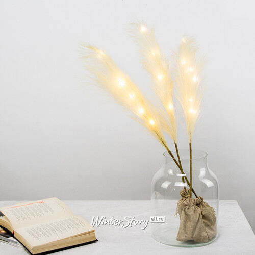 Светящаяся ветка для декора Перо Manosque - Cream 70 см, теплые белые LED, на батарейках Kaemingk