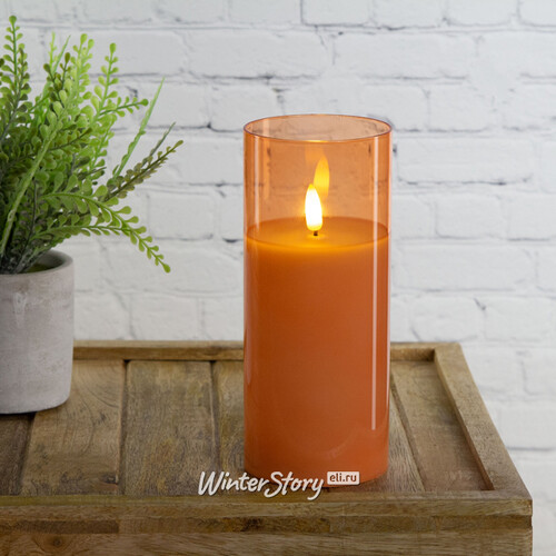 Светодиодная свеча в колбе с живым пламенем Одри: Amber 18 см, на батарейках, таймер Kaemingk