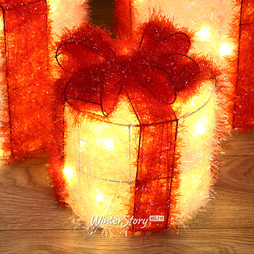 Светящиеся подарки под елку Karo 15-30 см, 3 шт, 30 теплых белых LED ламп, на батарейках, IP20 Kaemingk