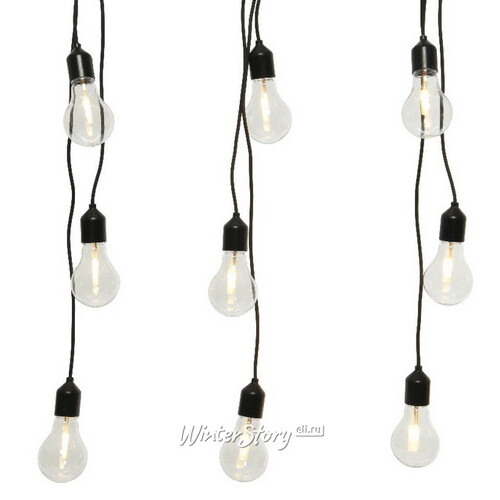 Гирлянда из лампочек Грозди в стиле Лофт, 12 теплых белых ламп, 3 м, черный ПВХ, соединяемая, IP44 Kaemingk
