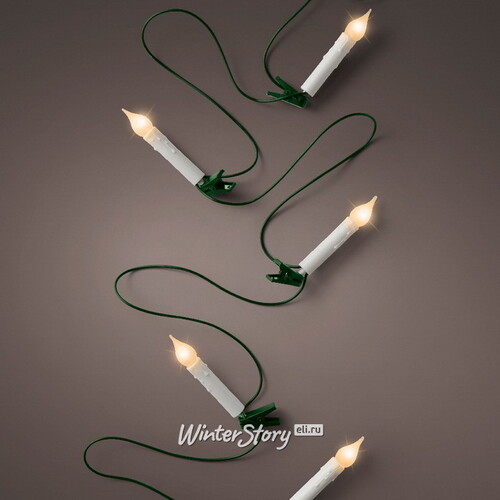 Гирлянда Оплавленные Свечи 30 матовых ламп на клипсах 12 м, зеленый ПВХ, IP20 Kaemingk
