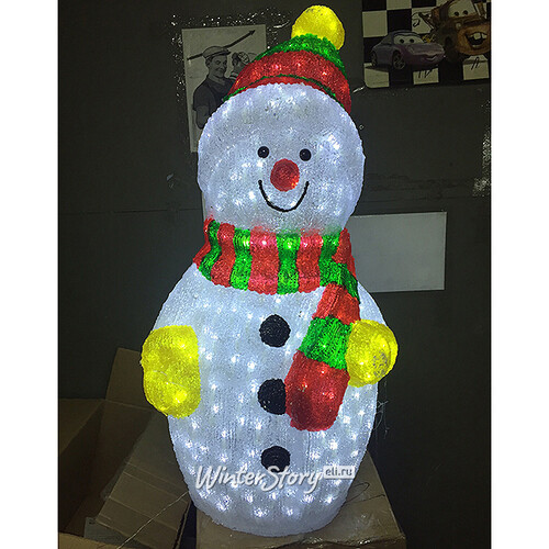 Снеговик светящийся, 90 см, уличный, акрил, 450 холодных белых LED ламп, уцененный Kaemingk
