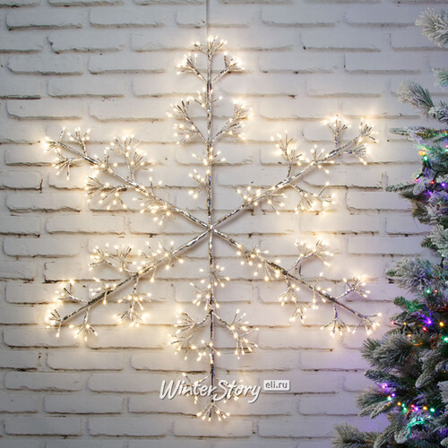 Светодиодная снежинка Lausanne Silver 108 см, 480 теплых белых LED ламп с мерцанием, IP44 Kaemingk