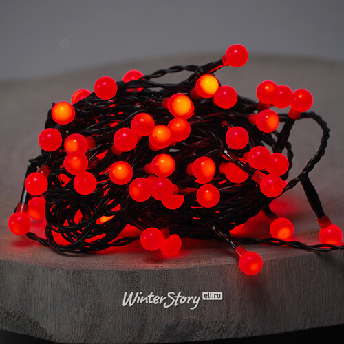 Светодиодная гирлянда Маленькие Шарики Вишенки 80 красных LED ламп 6 м, черный ПВХ, контроллер, IP44 Kaemingk