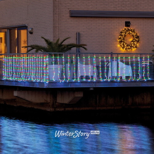 Светодиодная гирлянда Бахрома Balcony Waterfall 4*1 м, 420 разноцветных LED ламп, контроллер, прозрачный ПВХ, IP44 Kaemingk