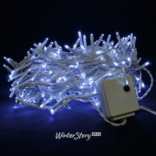 Светодиодная гирлянда нить Lumineo Snake 7.5 м, 350 холодных белых LED ламп, белый ПВХ, контроллер, таймер, IP44 Kaemingk