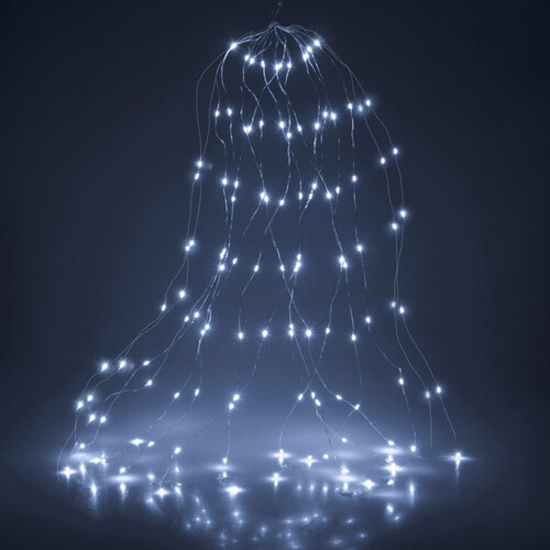 Универсальная гирлянда на елку 150-210 см Лучи Росы, 16 нитей, 672 холодных белых MINILED ламп, серебряная проволока, IP44 Kaemingk