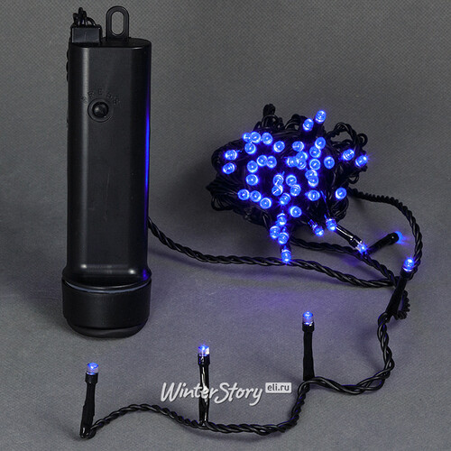 Светодиодная гирлянда на батарейках 48 синих LED ламп 3.5 м, черный ПВХ, контроллер, таймер, IP44 Kaemingk