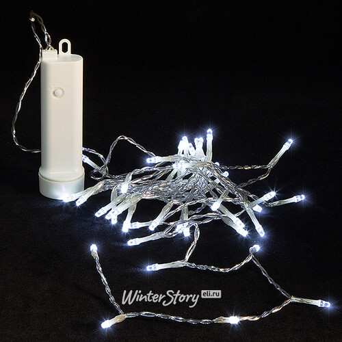 Светодиодная гирлянда на батарейках 48 холодных белых LED ламп 3.5 м, прозрачный ПВХ, контроллер, таймер, IP44 Kaemingk