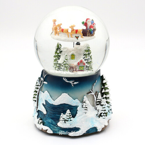 Музыкальный снежный шар Санта летит над городом 20 см, с движением, на батарейках Sigro
