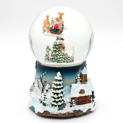 Музыкальный снежный шар Санта летит над городом 20 см, с движением, на батарейках Sigro