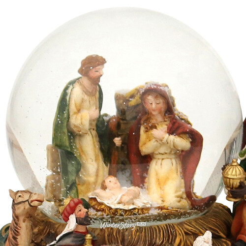 Музыкальный снежный шар Рождественский вертеп Святое семейство и Волхвы 16 см, на батарейках Sigro