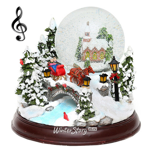 Музыкальная композиция со снежным шаром и подсветкой Зимняя Мечта 23*20 см Sigro