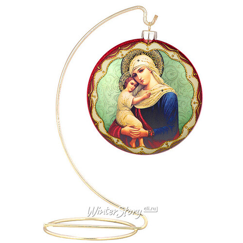 Елочное украшение Медальон Образ Божией Матери 10 см красный ободок стекло подвеска Holiday Classics