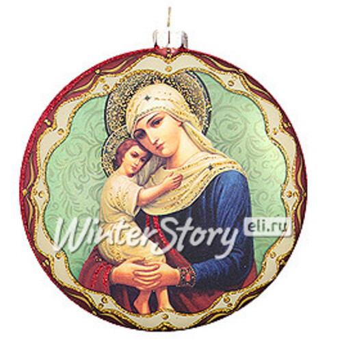 Елочное украшение Медальон Образ Божией Матери 10 см красный ободок стекло подвеска Holiday Classics