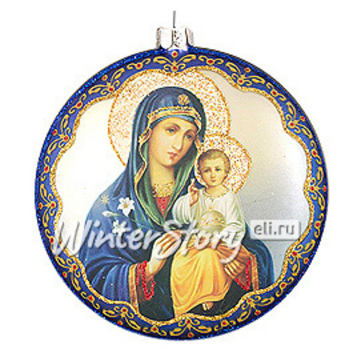 Елочное украшение Медальон Образ Божией Матери 10 см синий ободок стекло, подвеска Holiday Classics