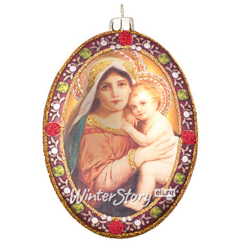 Елочное украшение Овальный Медальон Мадонна с Младенцем-2 10 см стекло, подвеска Holiday Classics