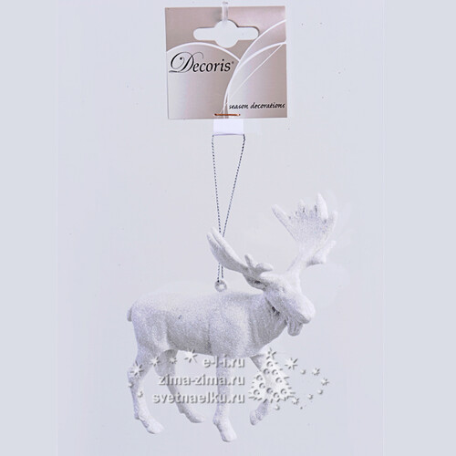 Елочная игрушка "Лось белый с глиттером", 12*13 см, подвеска Kaemingk