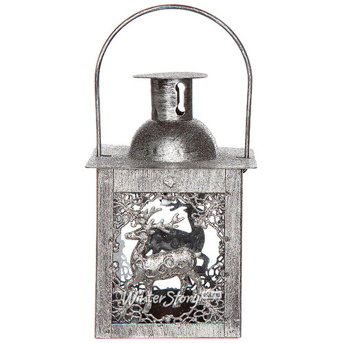 Подсвечник фонарик Морозное серебро с оленем, 15*10*10 см Billiet