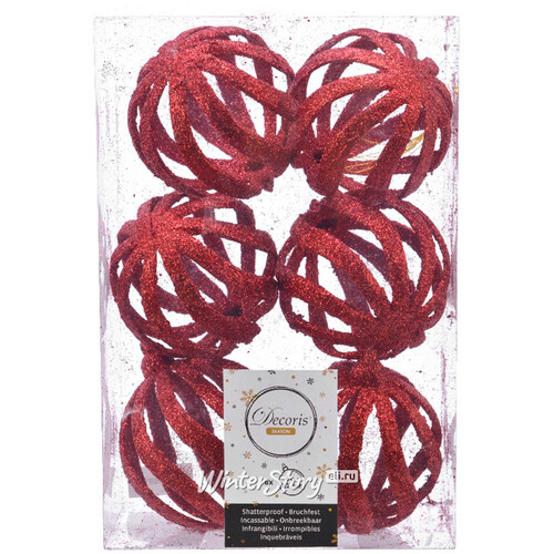 Набор пластиковых шаров Red Glossy 8 см, 6 шт Kaemingk
