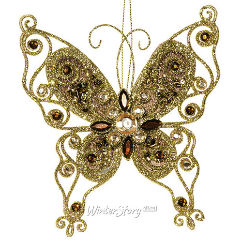 Елочное украшение Жемчужная Бабочка 14*13 см золотая, подвеска Kaemingk