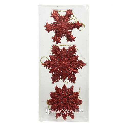 Набор елочных игрушек Снежинка - Ori Sendore красный, 12 шт, подвеска Kaemingk