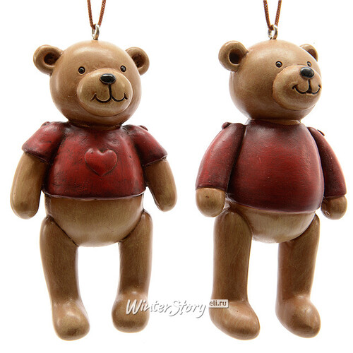 Елочная игрушка "Медвежонок из детства", 5*3*9 см, красный Kaemingk
