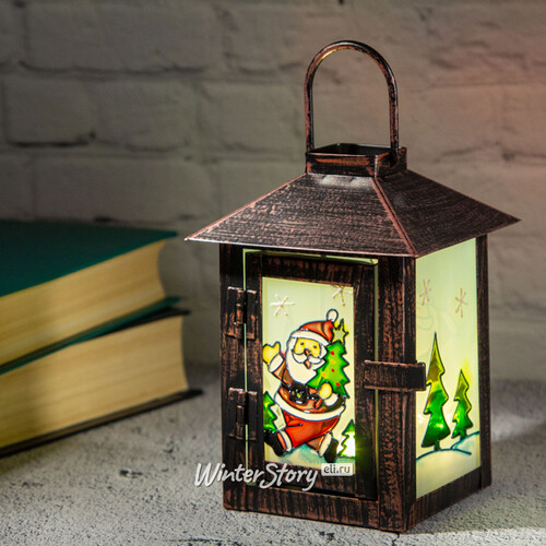 Металлический фонарик Новогодние сюжеты - Дед Мороз с елкой 14*10 см Sigro