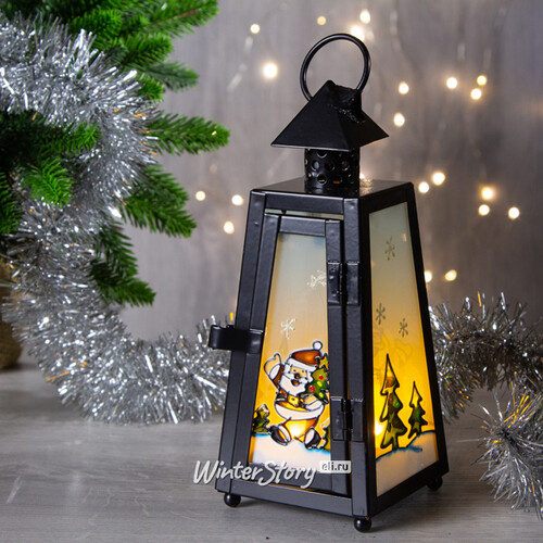 Металлический фонарь под свечу Новогодние сюжеты - Дед Мороз с елкой, 8*20 см Sigro