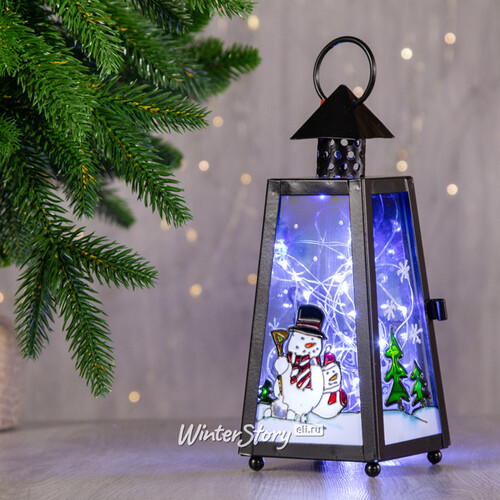 Металлический фонарь под свечу Новогодние сюжеты - Снеговики в котелке, 8*20 см Sigro