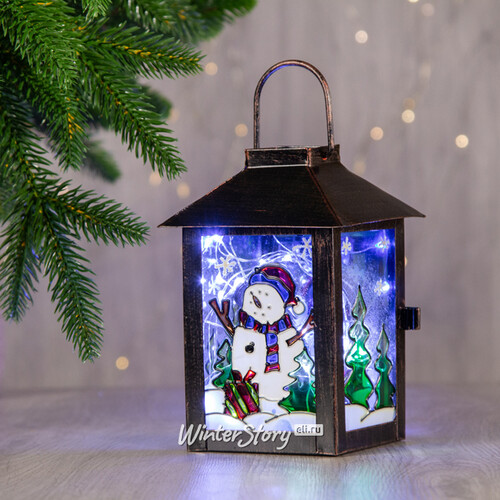 Металлический фонарик Новогодние сюжеты - Снеговик в лесу 14*10 см Sigro