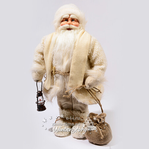 Санта в белой шубе с фонарем, 80 см Kaemingk