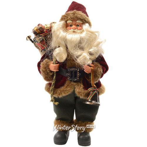 Санта в бордовом тулупе с колокольчиком, 30 см Kaemingk