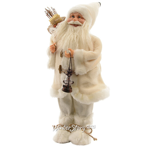 Санта в белой шубе с фонарем 30 см Kaemingk