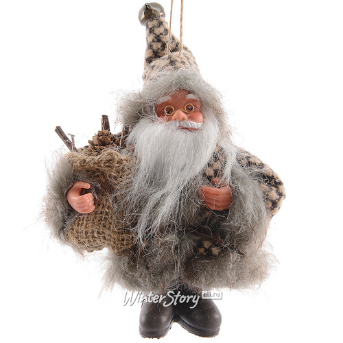 Елочная игрушка Санта в Серой Шубке 13 см, подвеска Kaemingk